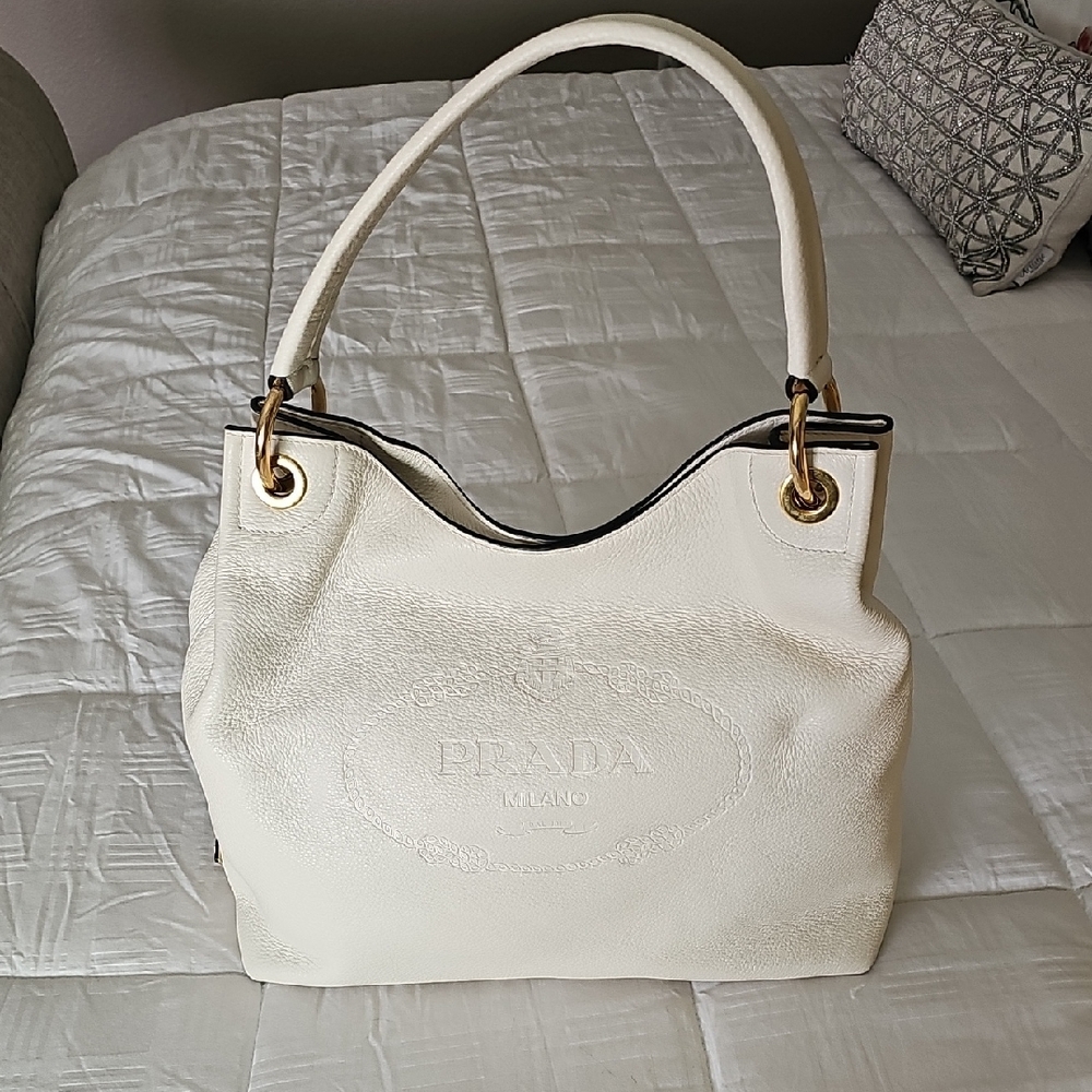 Prada Cream Leather Shoulder Bag